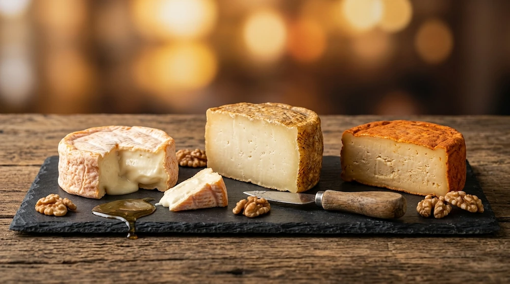 Selección de quesos asturianos servidos con miel en La Guisandera de Piñera, Madrid