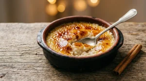 Arroz con leche asturiano con costra de caramelo quemada, receta tradicional de La Guisandera de Piñera
